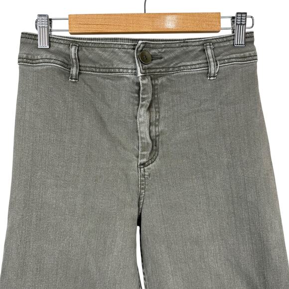 Miou Muse Jeans Womens Large Green Olive Wide Leg Raw Hem High Rise - Picture 2 of 9